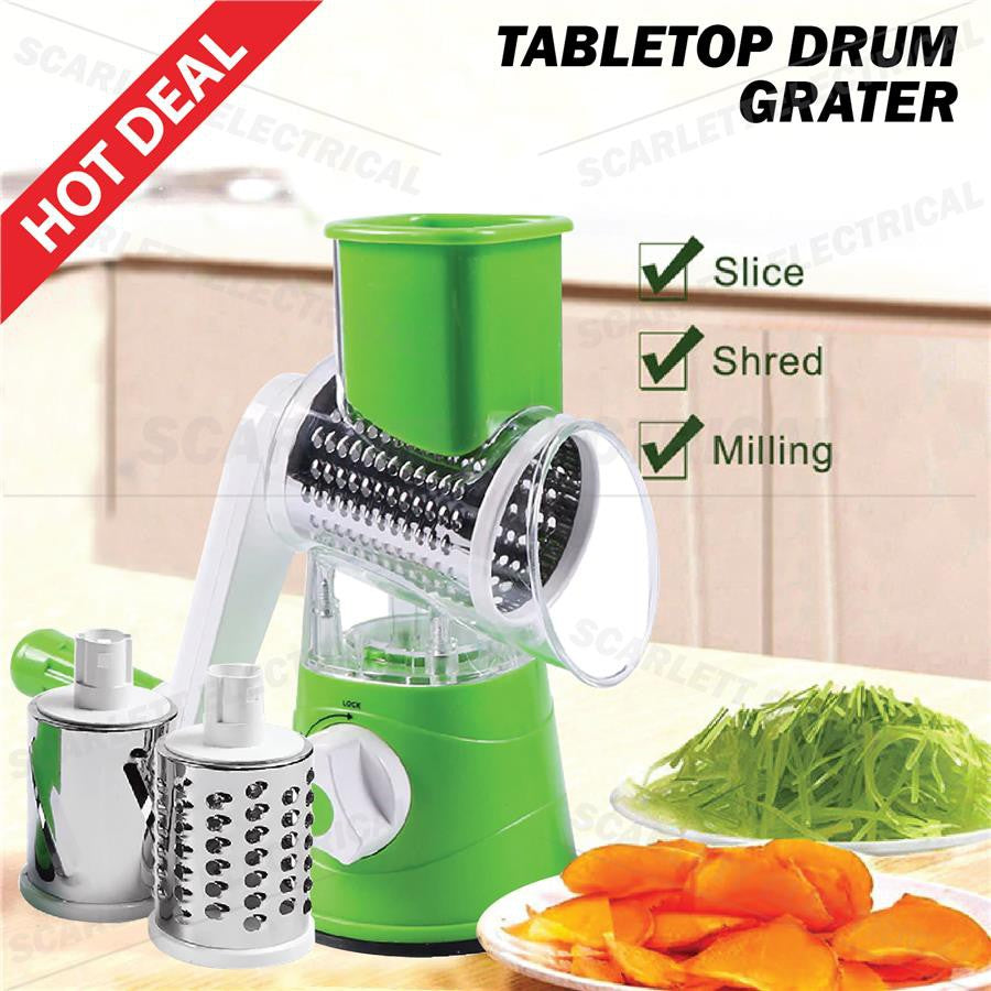 Manual Tabletop Drum Cheese Grater, 3 In 1  Rotary Shredder Slicer Grinder For Cucumber Nut Potato Carrot Cheese, Vegetable Salad Shooter