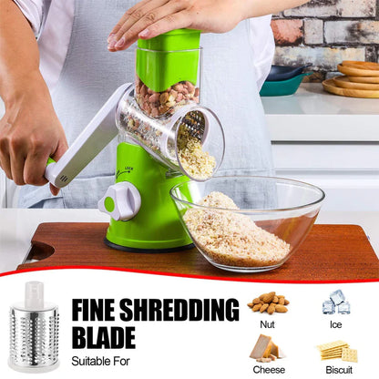 Manual Tabletop Drum Cheese Grater, 3 In 1  Rotary Shredder Slicer Grinder For Cucumber Nut Potato Carrot Cheese, Vegetable Salad Shooter