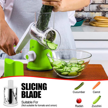 Manual Tabletop Drum Cheese Grater, 3 In 1  Rotary Shredder Slicer Grinder For Cucumber Nut Potato Carrot Cheese, Vegetable Salad Shooter